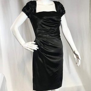 Badgley Mischa VTG Black Cocktail Dress SZ 4 Holiday Formal Black Satin Sequins